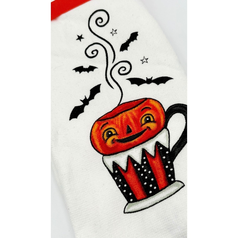 Johanna Parker Set of 2 Halloween Kitchen Towels Pumpkin Coffee Bats Stars Fall